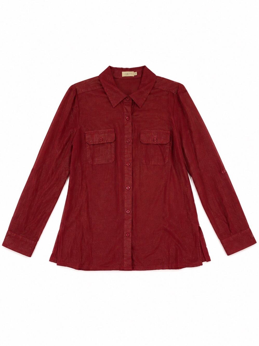 Choices Women’s Size Large Red Button Up Blouse Long Sleeve Shimmer Top